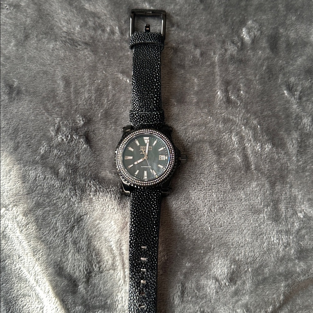 Black Textured Watch with Silver Accents